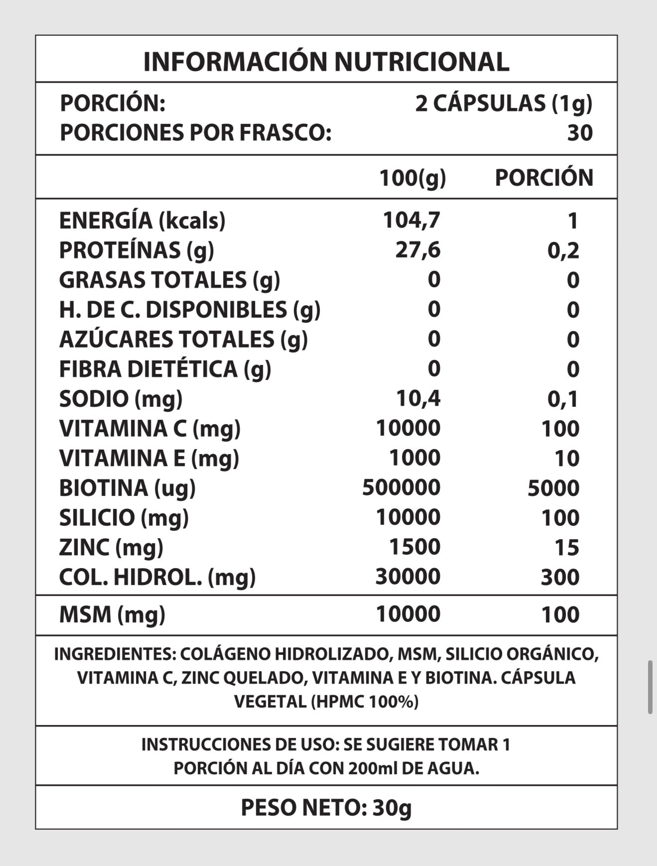 BIOTINA + COLÁGENO 1000mg 60CAPS
