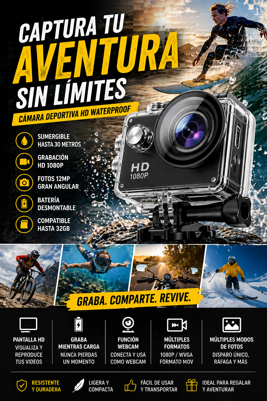 Cámara Go Pro Full Hd 1080p